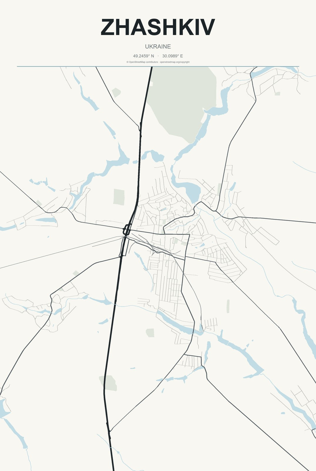 Zhashkiv, Ukraine City Map Aluminum Sign in Headline Atlas style