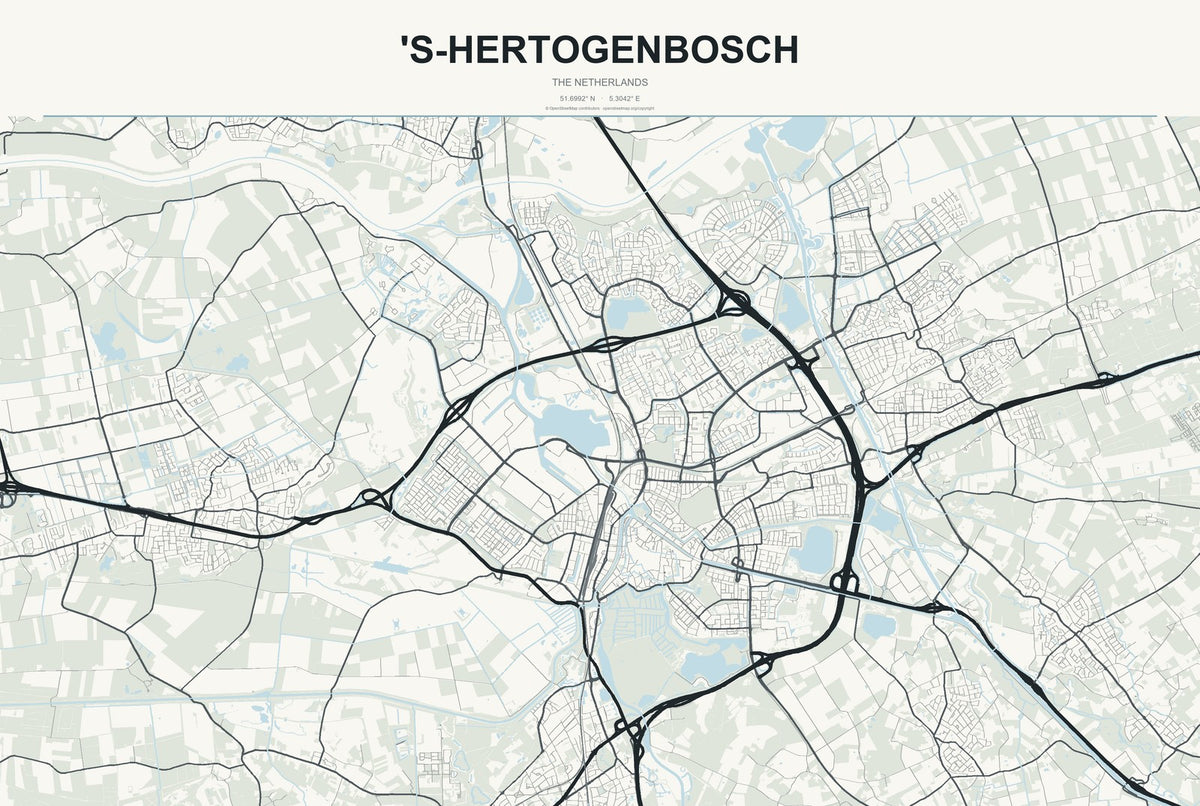 's-Hertogenbosch, The Netherlands City Map Aluminum Sign in Headline Atlas style