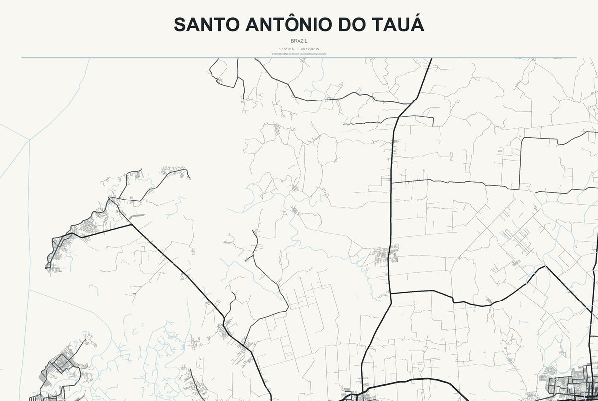 Santo Antônio do Tauá, Brazil City Map Aluminum Sign in Headline Atlas style