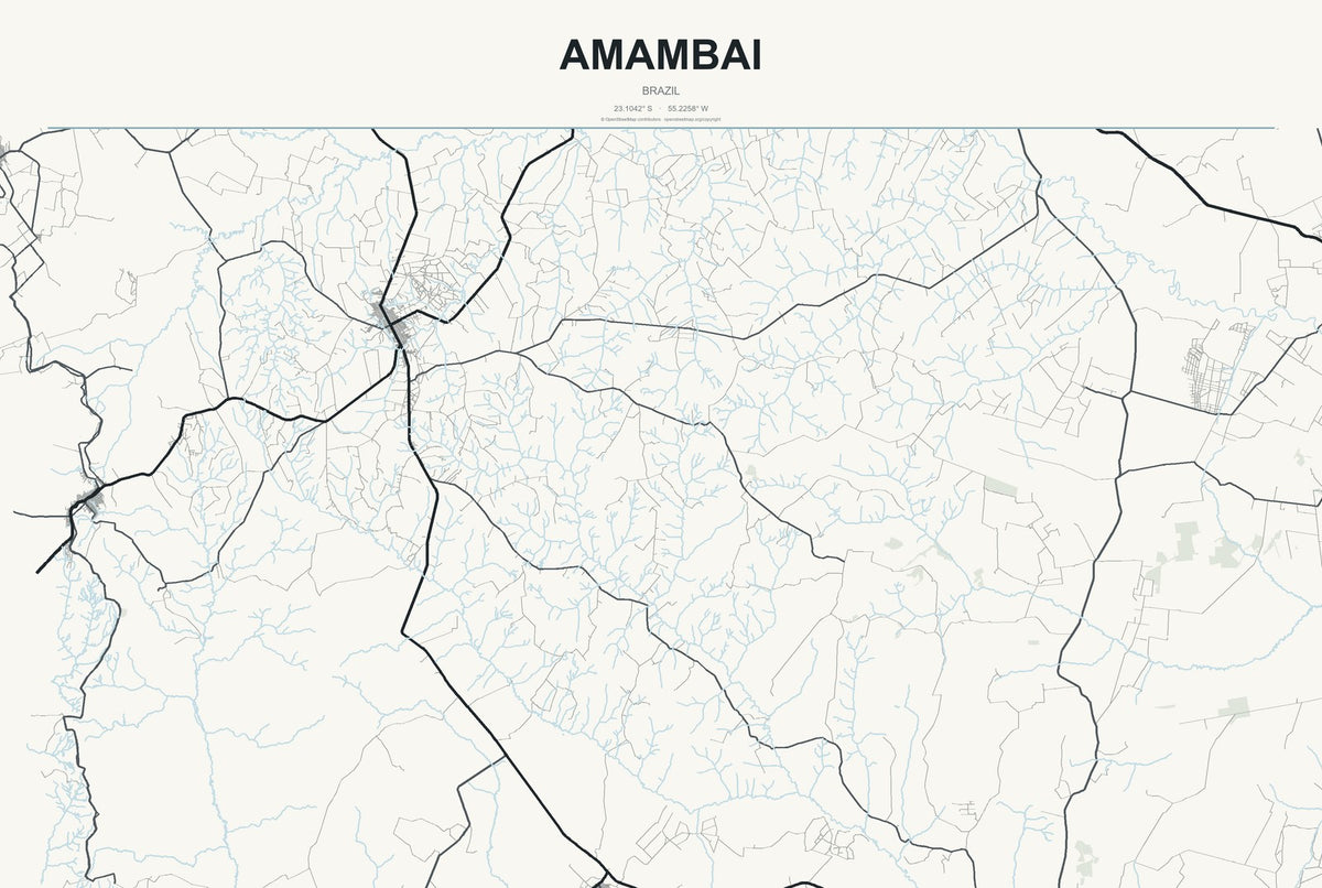 Amambai, Brazil City Map Aluminum Sign in Headline Atlas style