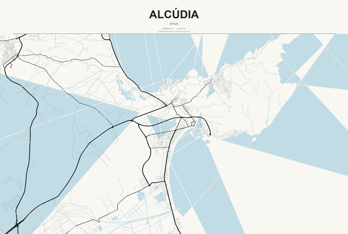 Alcúdia, Spain City Map Aluminum Sign in Headline Atlas style