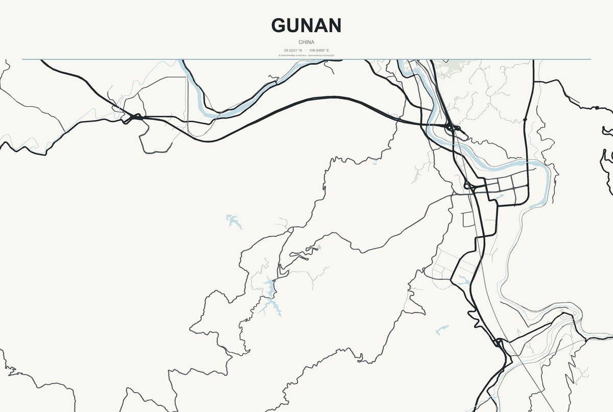 Gunan, China City Map Aluminum Sign in Headline Atlas style