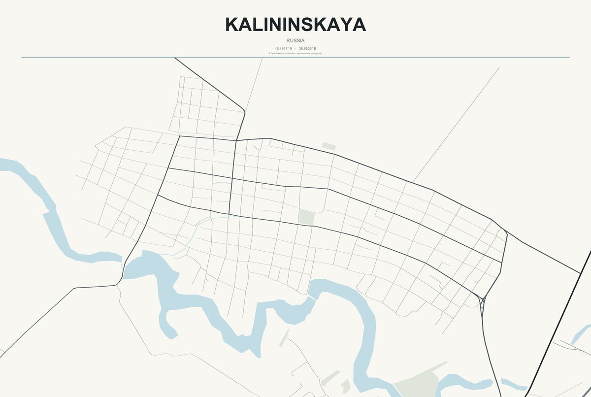 Kalininskaya, Russia City Map Aluminum Sign in Headline Atlas style