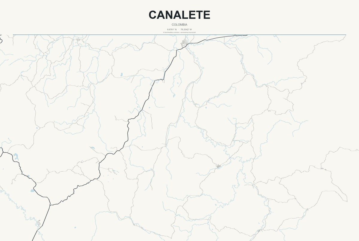 Canalete, Colombia City Map Aluminum Sign in Headline Atlas style