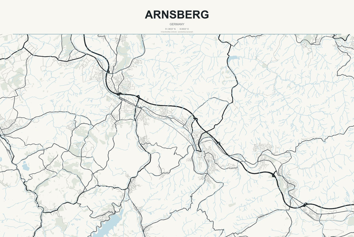 Arnsberg, Germany City Map Aluminum Sign in Headline Atlas style