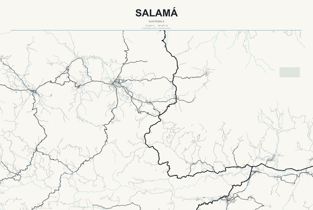 Salamá, Guatemala City Map Aluminum Sign in Headline Atlas style