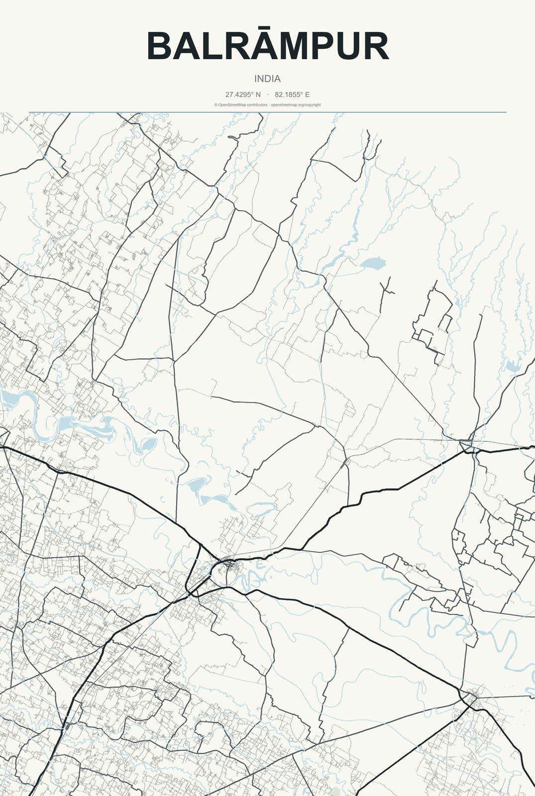 Balrāmpur, India City Map Aluminum Sign in Headline Atlas style