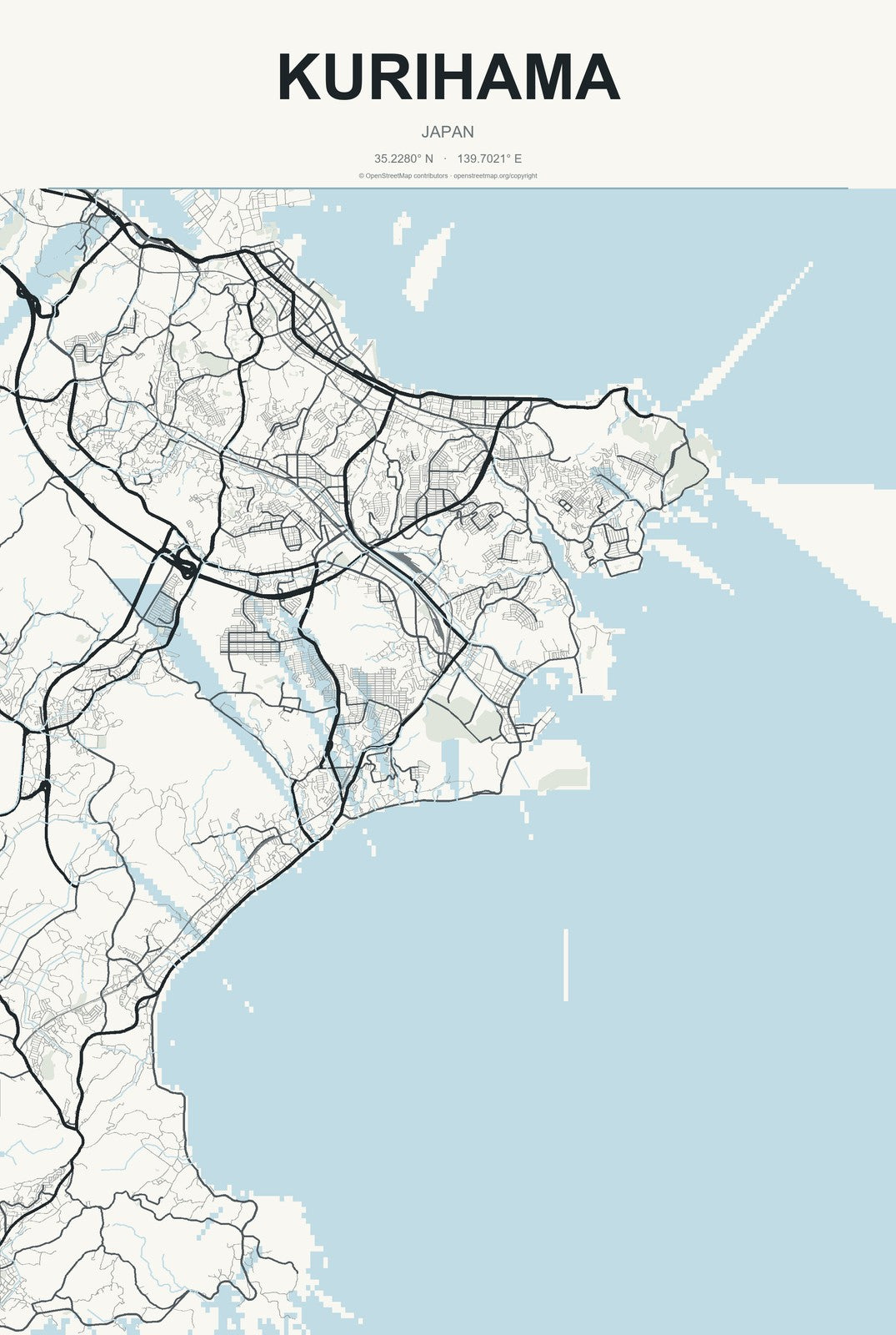 Kurihama, Japan City Map Aluminum Sign in Headline Atlas style