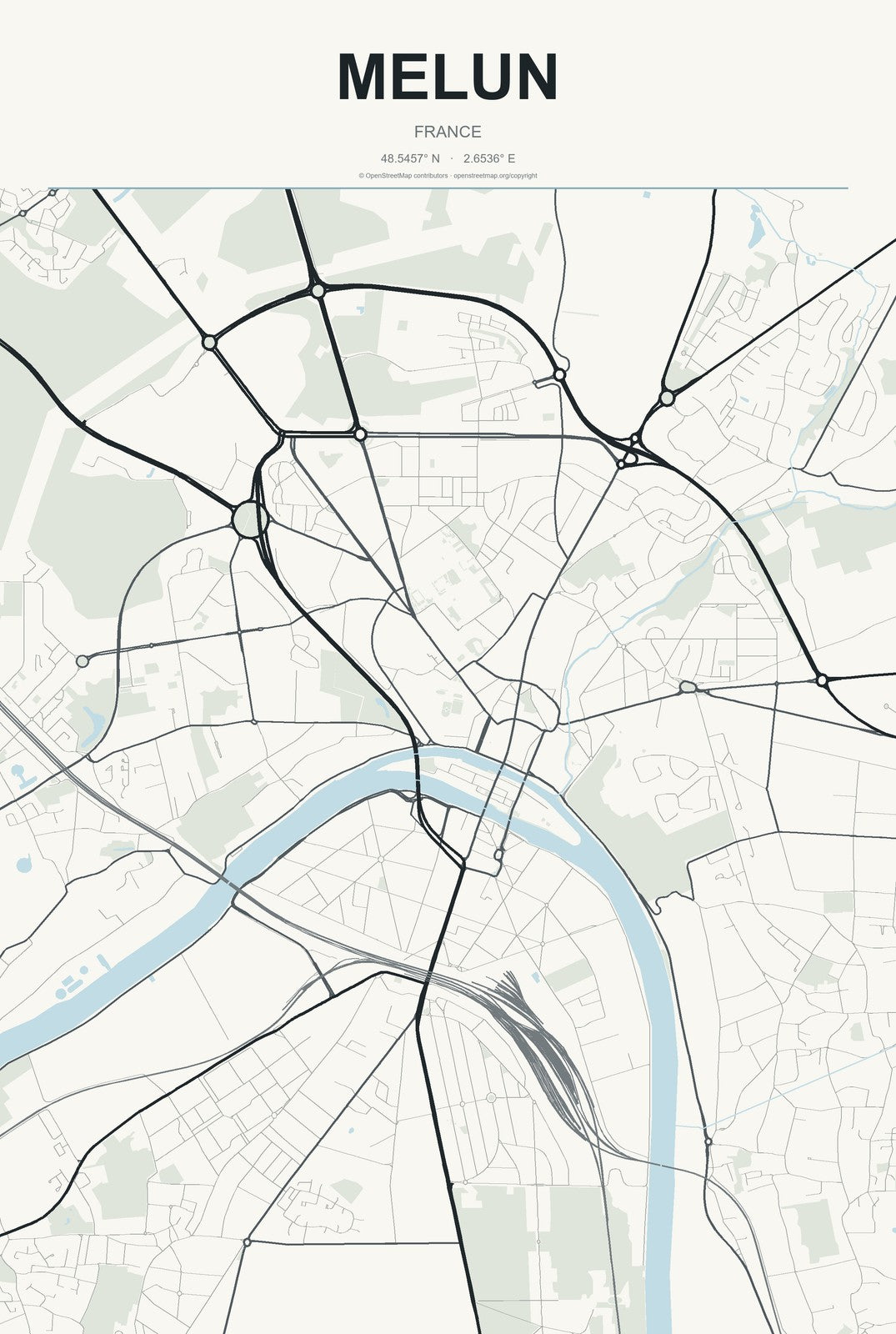 Melun, France City Map Aluminum Sign in Headline Atlas style