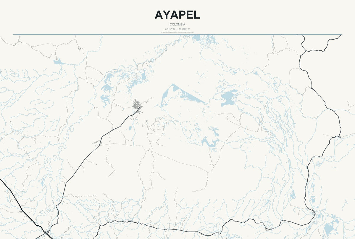 Ayapel, Colombia City Map Aluminum Sign in Headline Atlas style