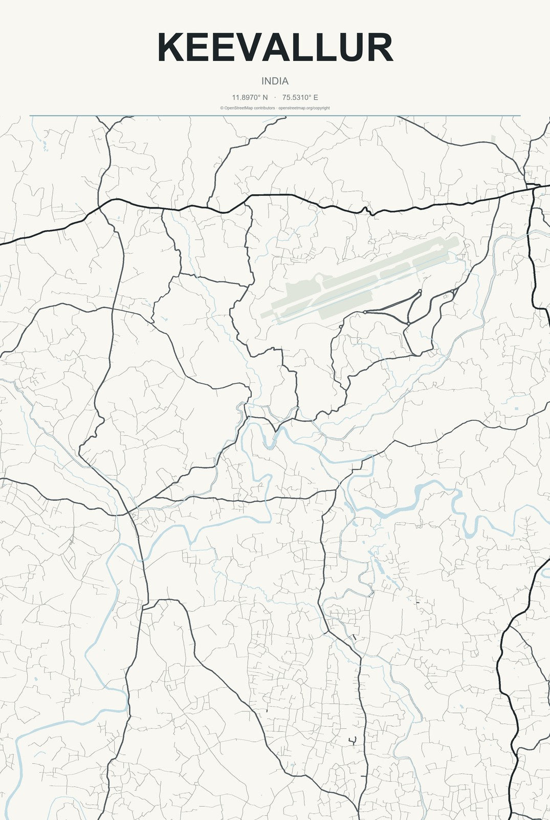 Keevallur, India City Map Aluminum Sign in Headline Atlas style
