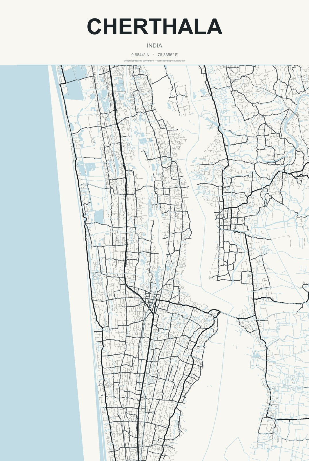 Cherthala, India City Map Aluminum Sign in Headline Atlas style