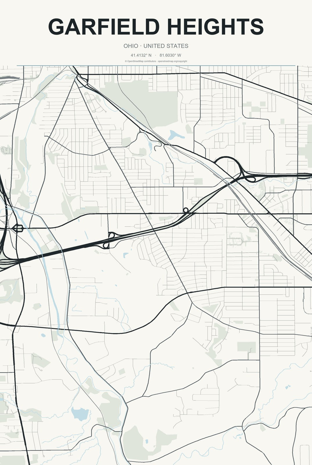Garfield Heights, Ohio City Map Aluminum Sign in Headline Atlas style