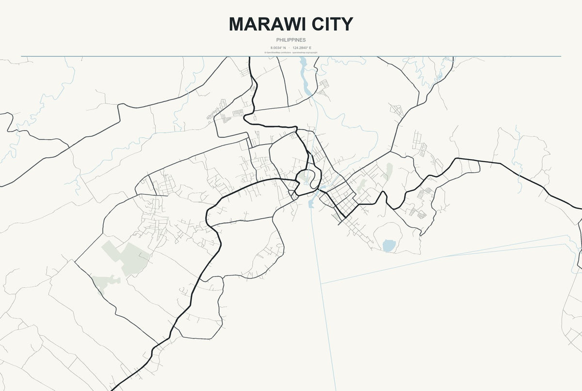 Marawi City, Philippines City Map Aluminum Sign in Headline Atlas style