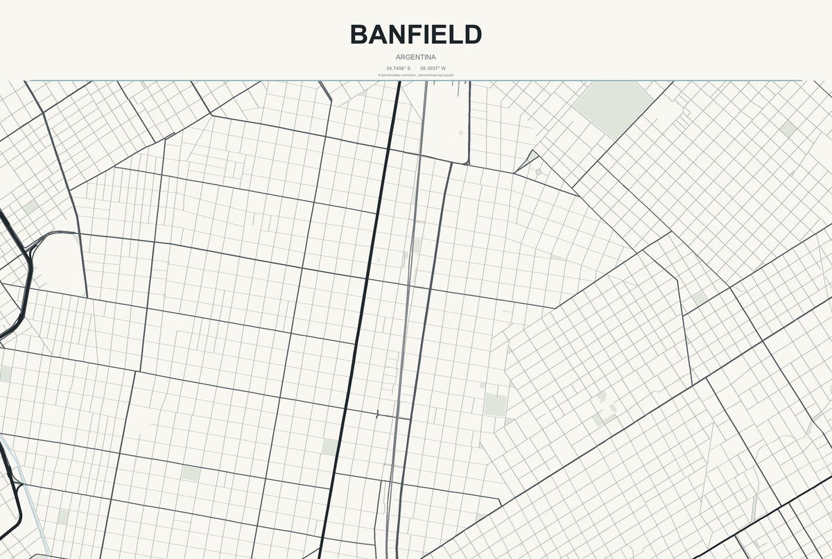 Banfield, Argentina City Map Aluminum Sign in Headline Atlas style