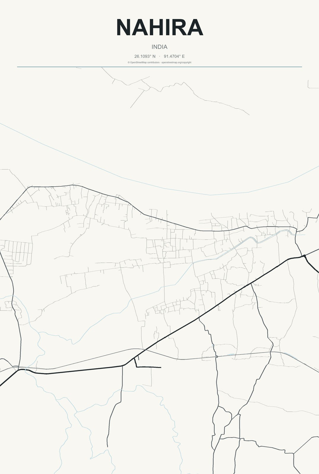 Nahira, India City Map Aluminum Sign in Headline Atlas style