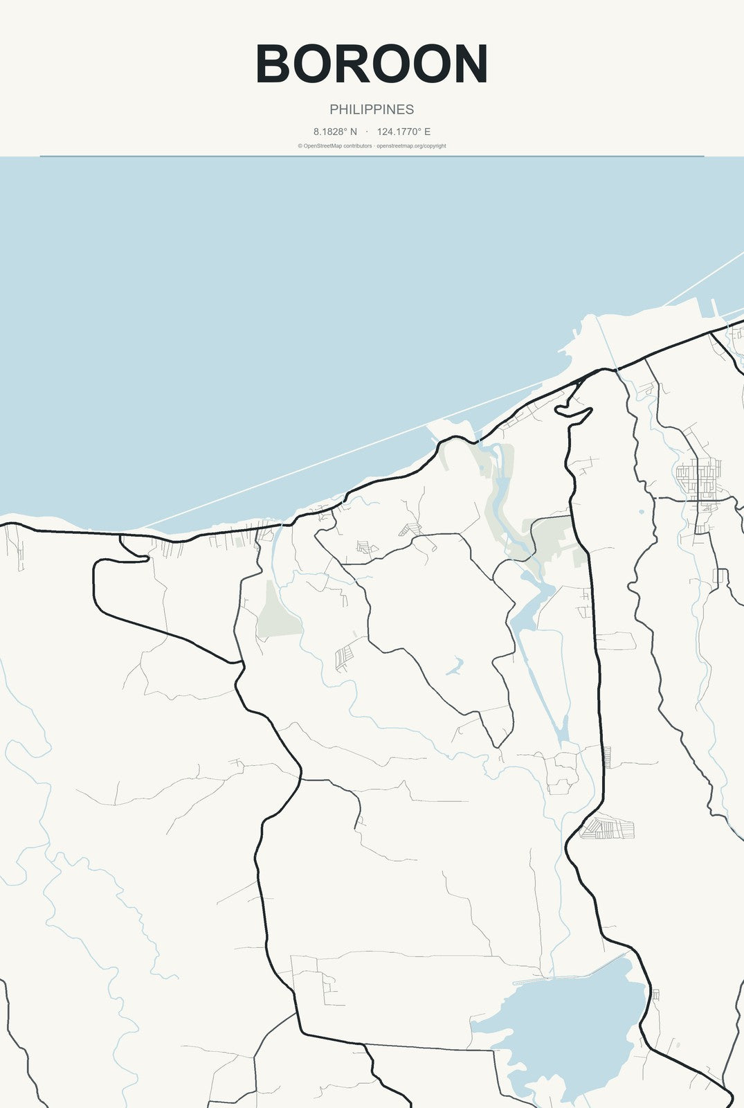 Boroon, Philippines City Map Aluminum Sign in Headline Atlas style