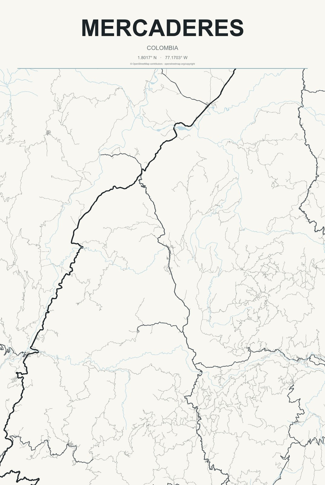 Mercaderes, Colombia City Map Aluminum Sign in Headline Atlas style