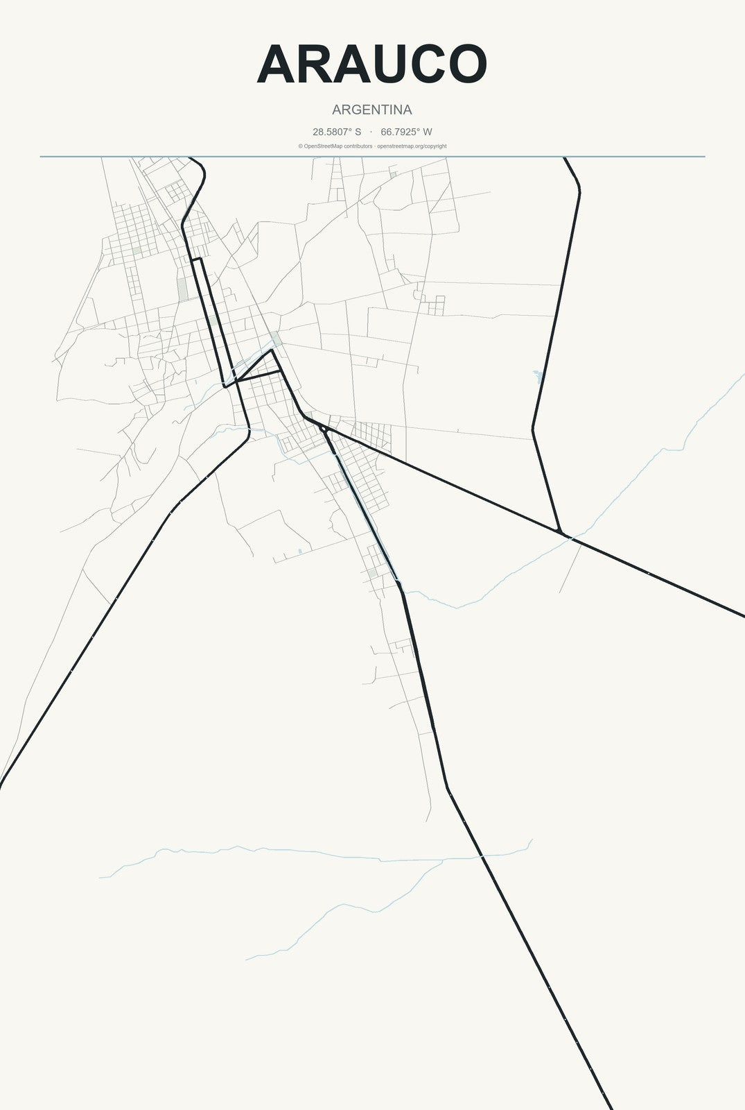 Arauco, Argentina City Map Aluminum Sign in Headline Atlas style
