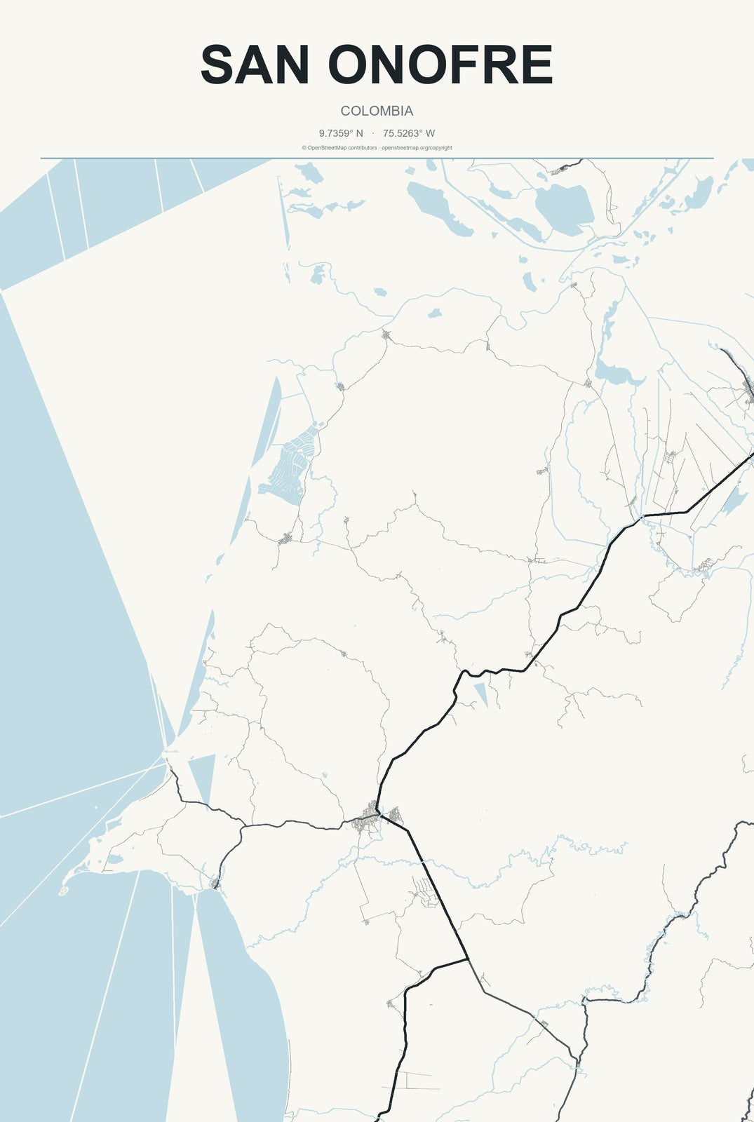 San Onofre, Colombia City Map Aluminum Sign in Headline Atlas style