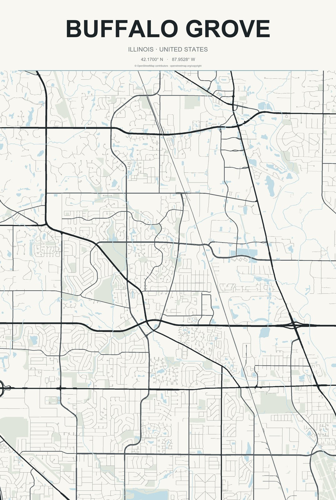 Buffalo Grove, Illinois City Map Aluminum Sign in Headline Atlas style