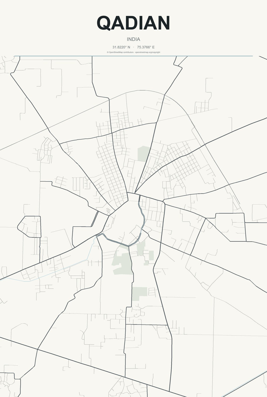 Qadian, India City Map Aluminum Sign in Headline Atlas style