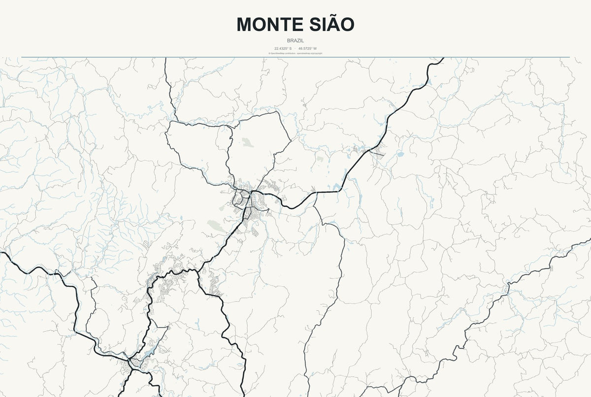Monte Sião, Brazil City Map Aluminum Sign in Headline Atlas style