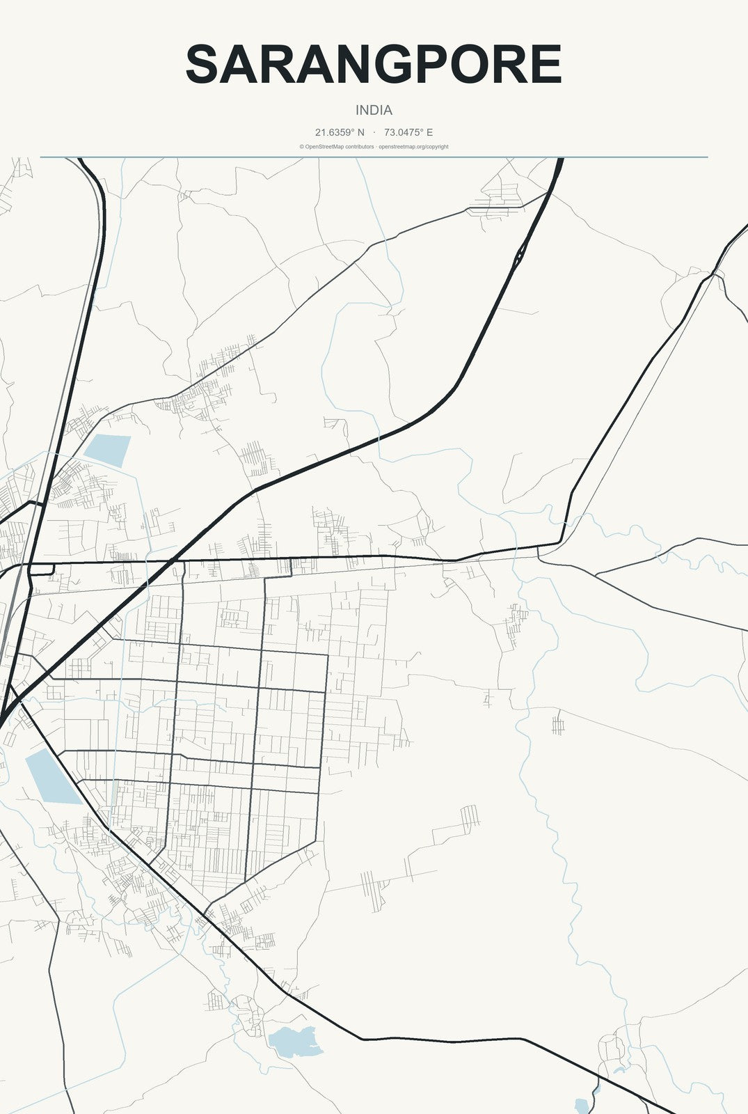 Sarangpore, India City Map Aluminum Sign in Headline Atlas style