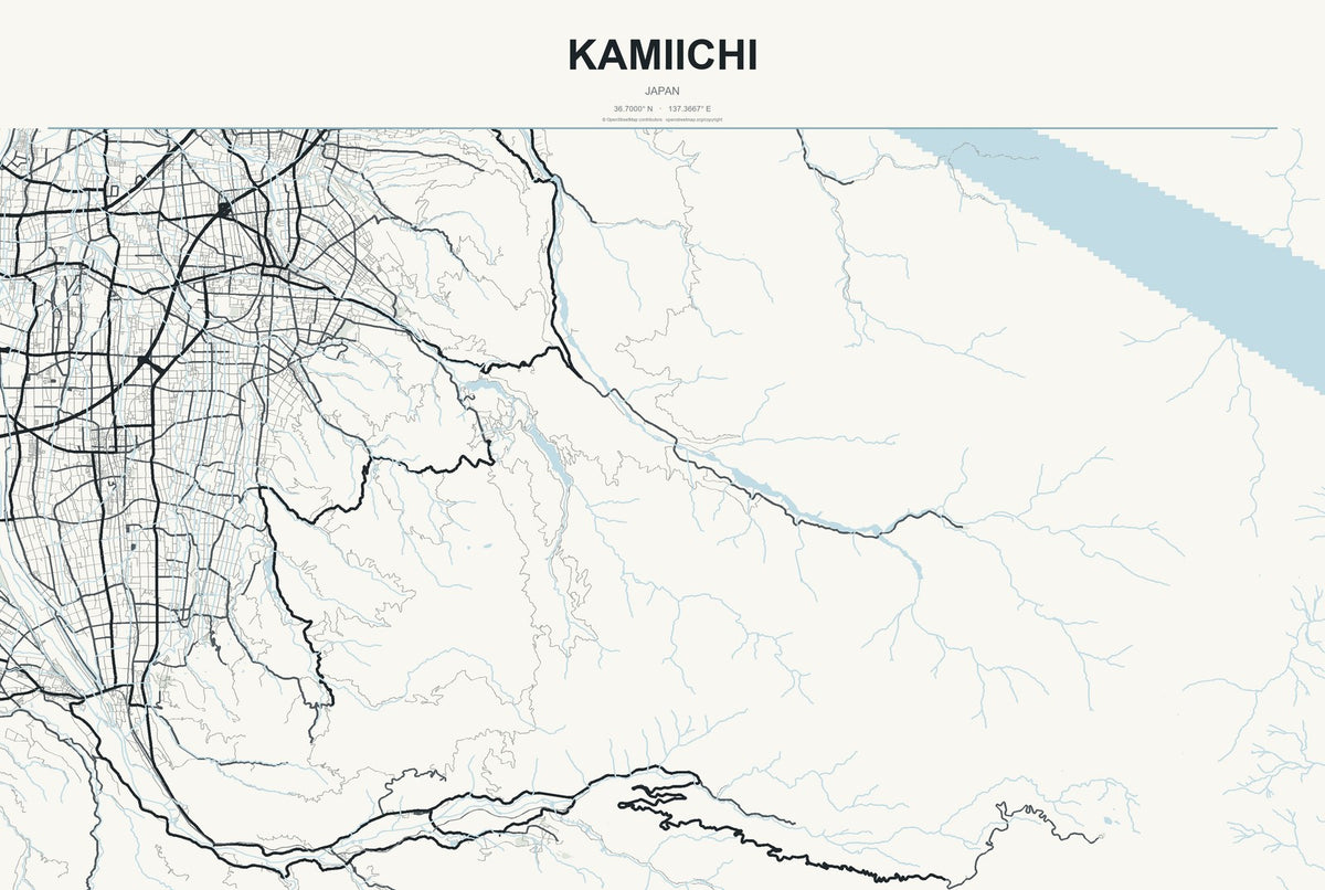 Kamiichi, Japan City Map Aluminum Sign in Headline Atlas style