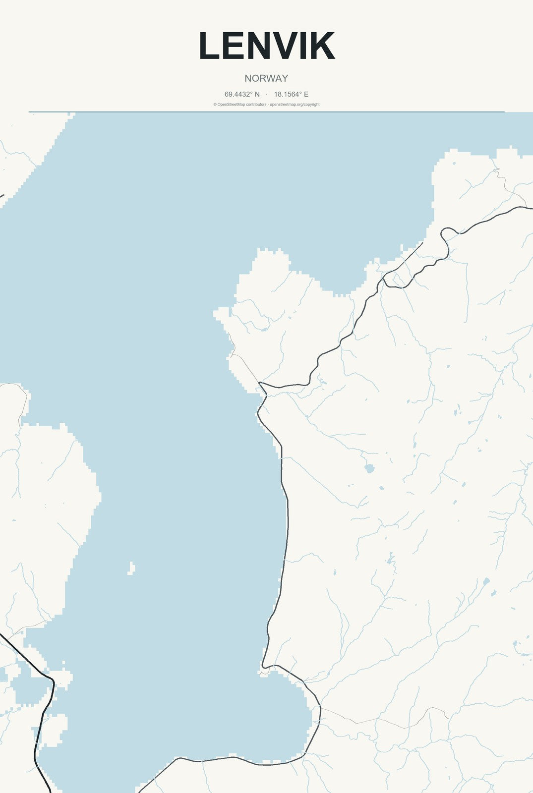 Lenvik, Norway City Map Aluminum Sign in Headline Atlas style