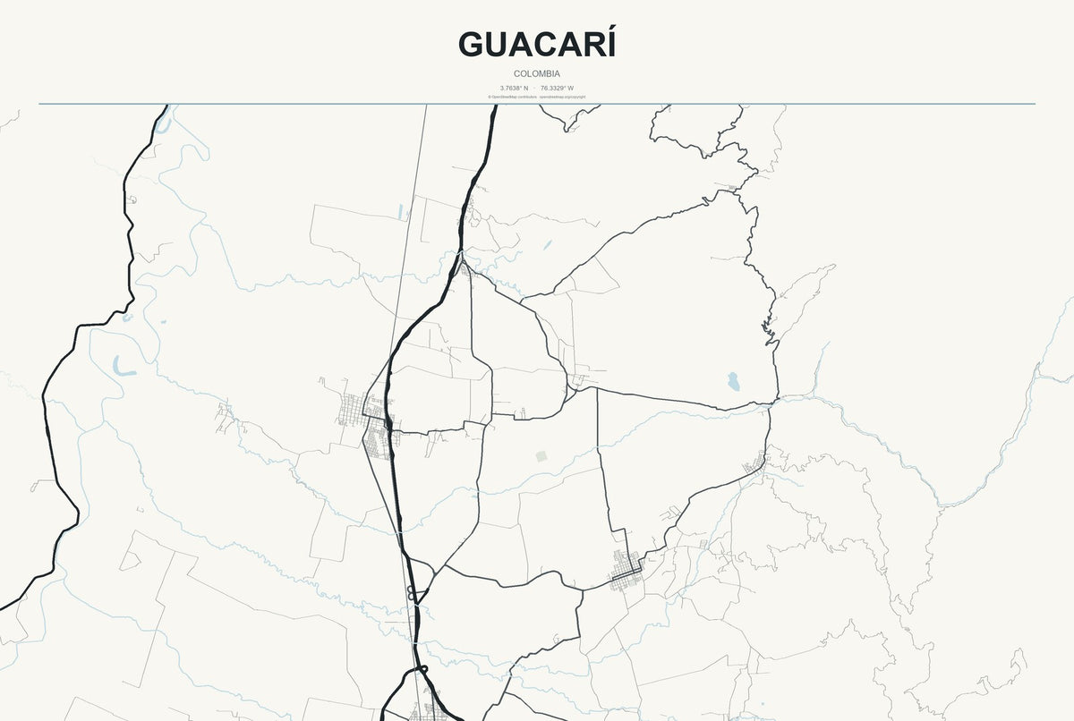 Guacarí, Colombia City Map Aluminum Sign in Headline Atlas style
