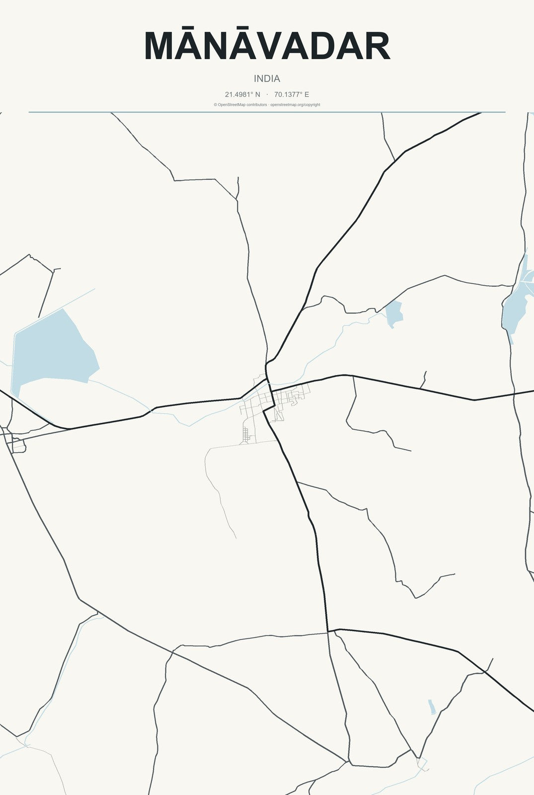 Mānāvadar, India City Map Aluminum Sign in Headline Atlas style