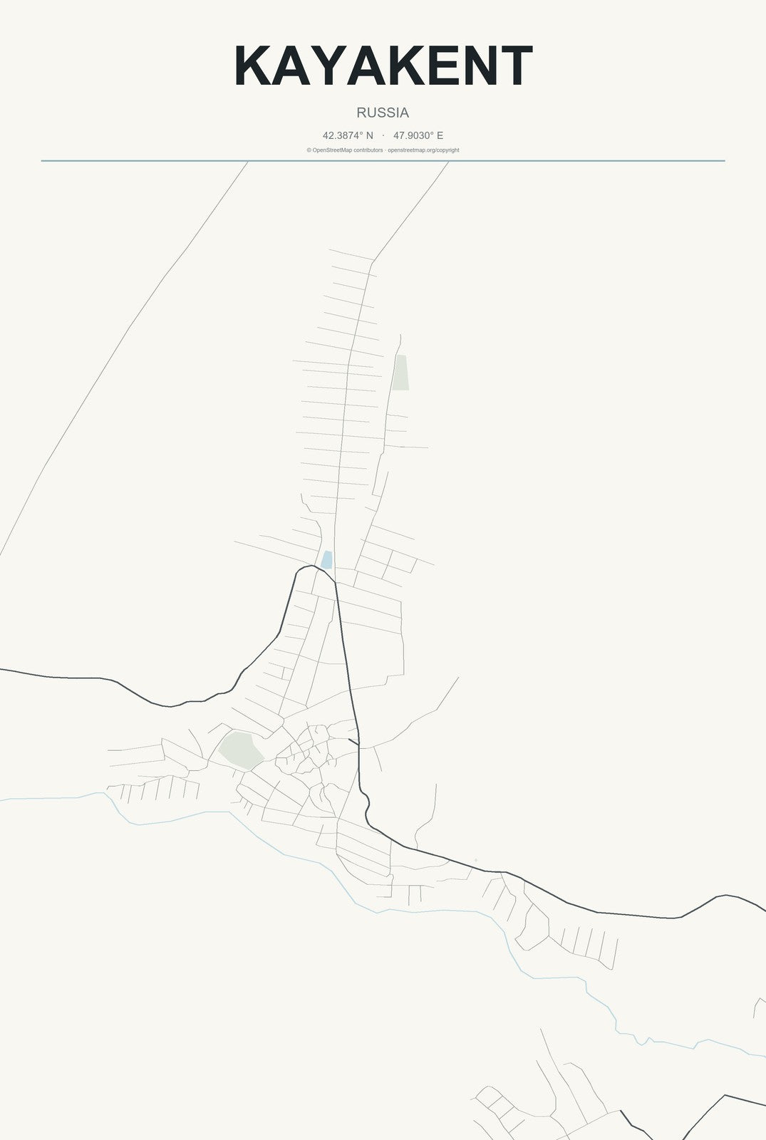 Kayakent, Russia City Map Aluminum Sign in Headline Atlas style