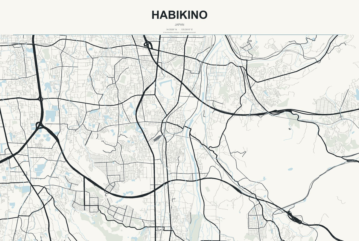 Habikino, Japan City Map Aluminum Sign in Headline Atlas style
