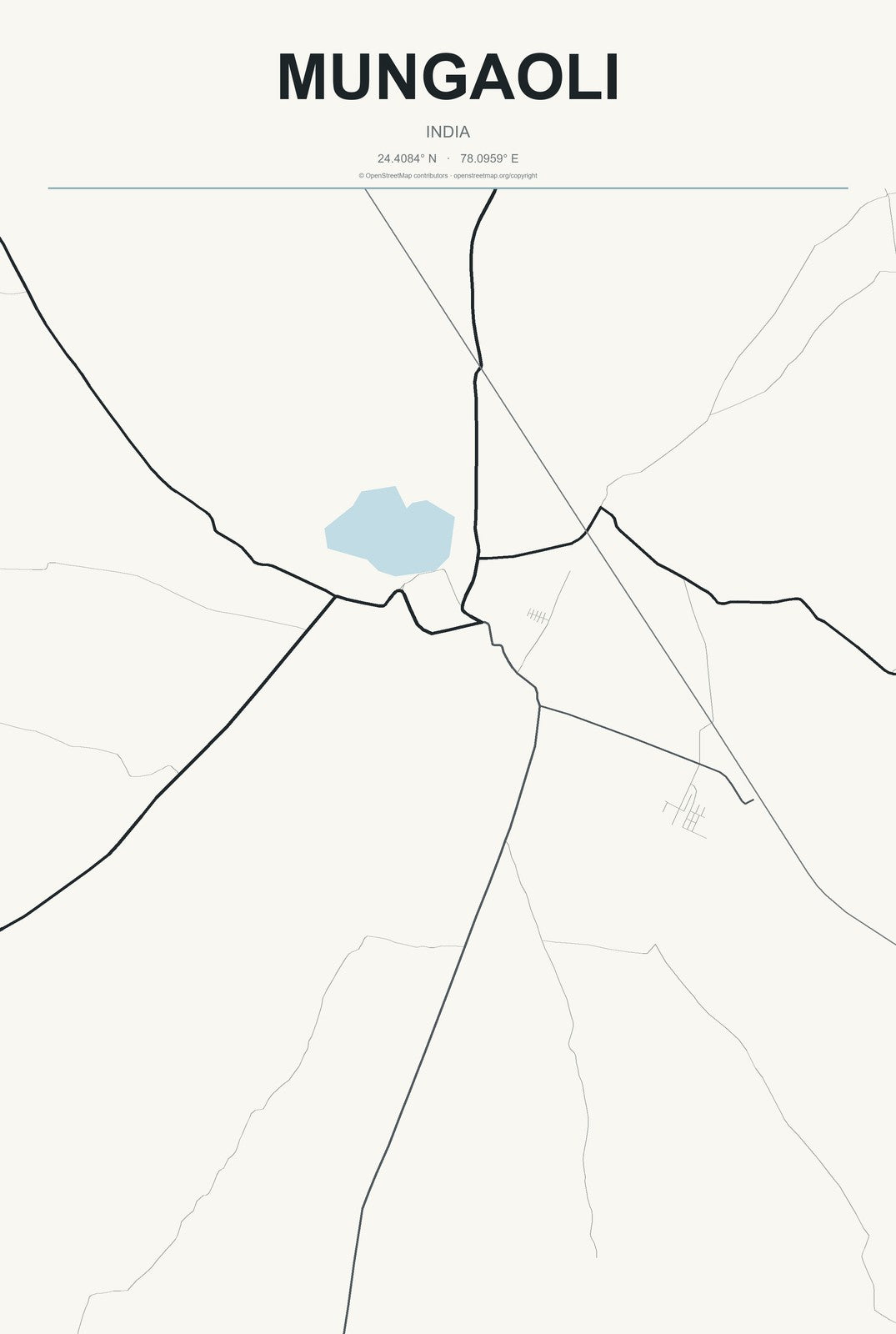 Mungaoli, India City Map Aluminum Sign in Headline Atlas style