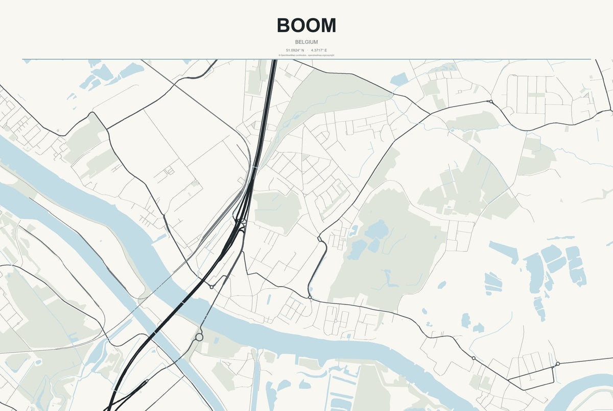 Boom, Belgium City Map Aluminum Sign in Headline Atlas style