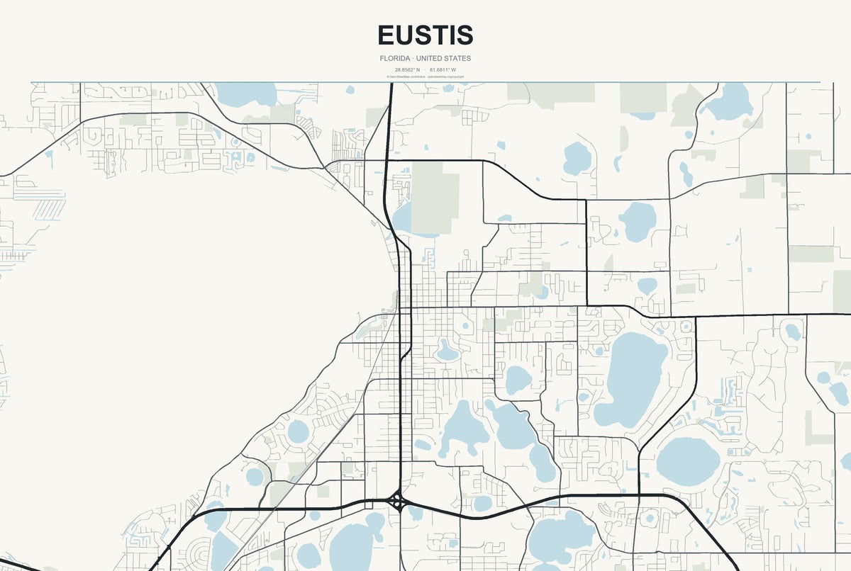 Eustis, Florida City Map Aluminum Sign in Headline Atlas style