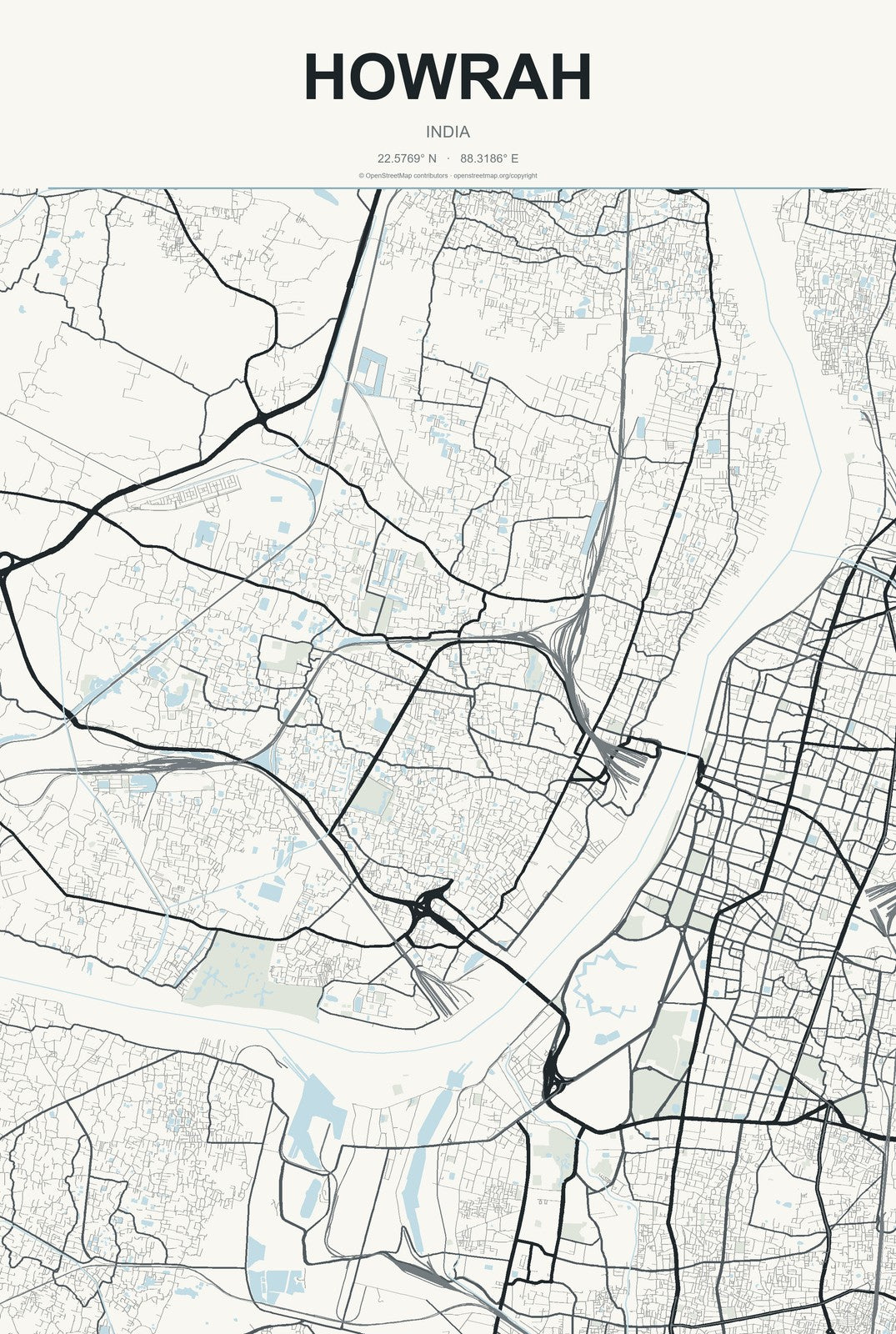 Howrah, India City Map Aluminum Sign in Headline Atlas style