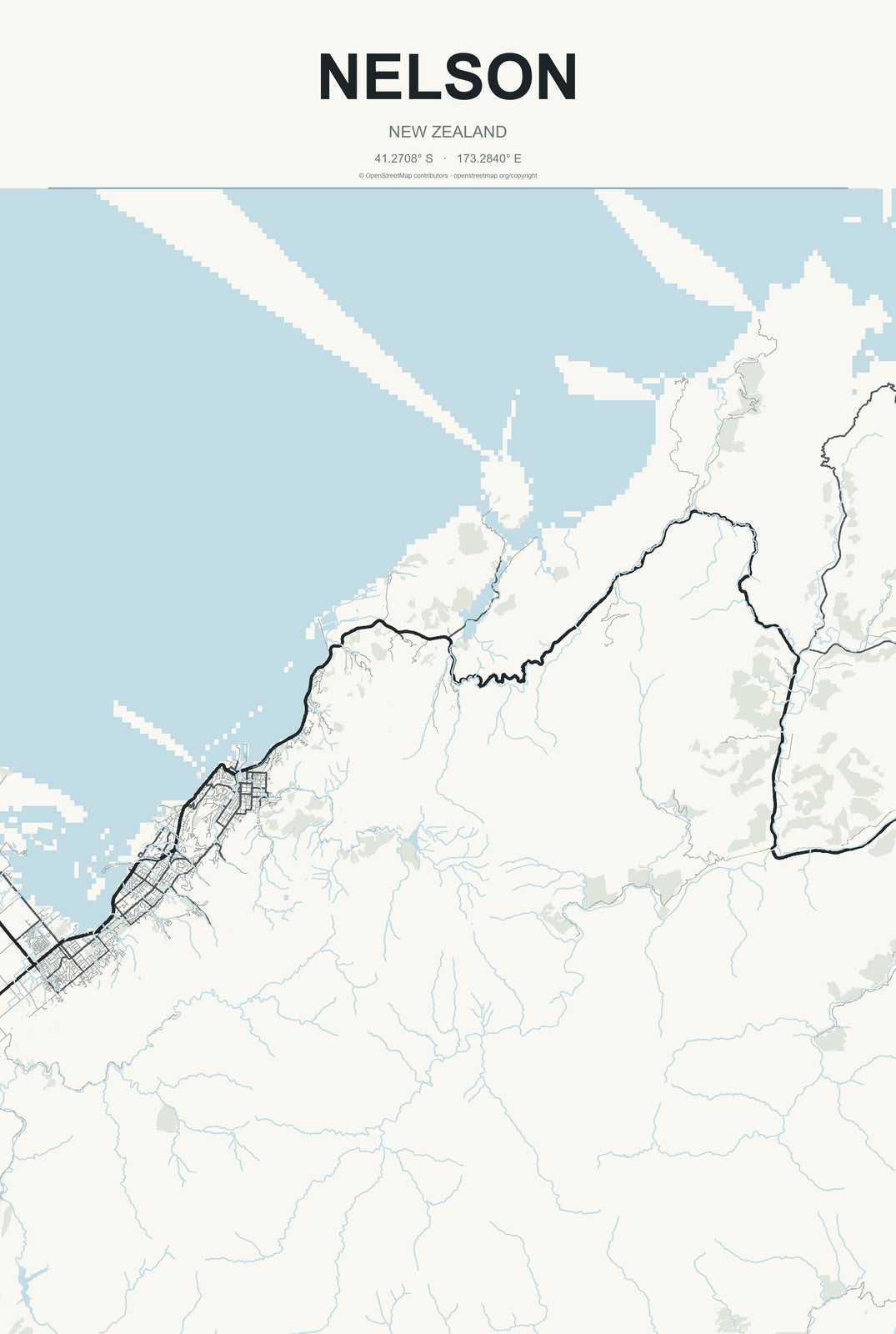 Nelson, New Zealand City Map Aluminum Sign in Headline Atlas style
