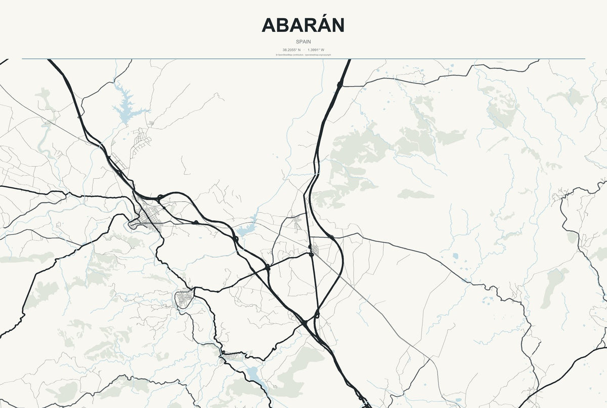 Abarán, Spain City Map Aluminum Sign in Headline Atlas style