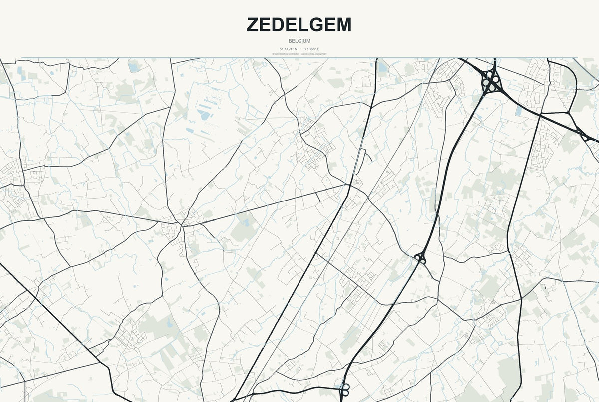 Zedelgem, Belgium City Map Aluminum Sign in Headline Atlas style
