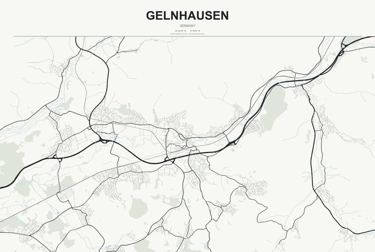 Gelnhausen, Germany City Map Aluminum Sign in Headline Atlas style