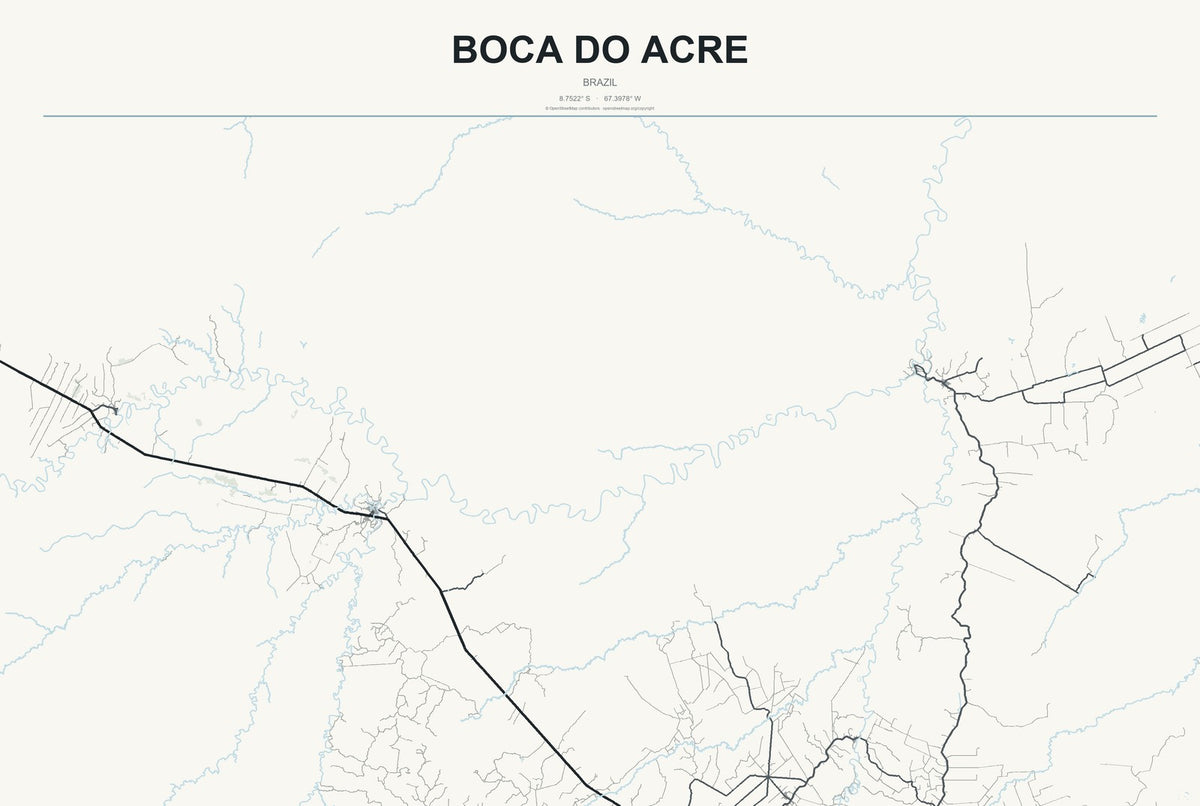 Boca do Acre, Brazil City Map Aluminum Sign in Headline Atlas style