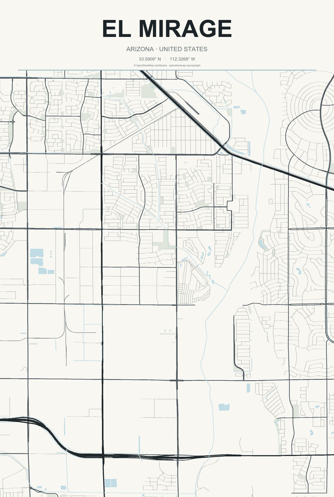 El Mirage, Arizona City Map Aluminum Sign in Headline Atlas style