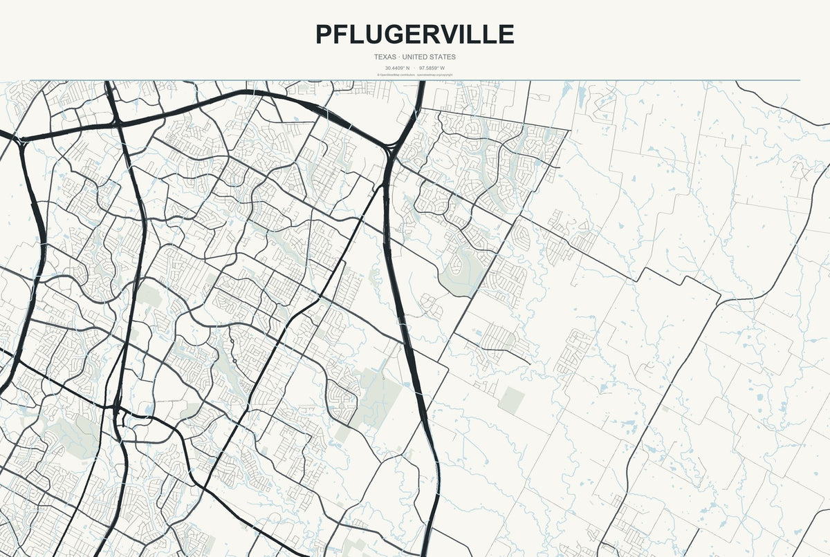 Pflugerville, Texas City Map Aluminum Sign in Headline Atlas style