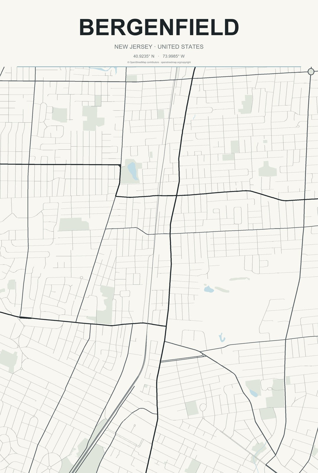 Bergenfield, New Jersey City Map Aluminum Sign in Headline Atlas style