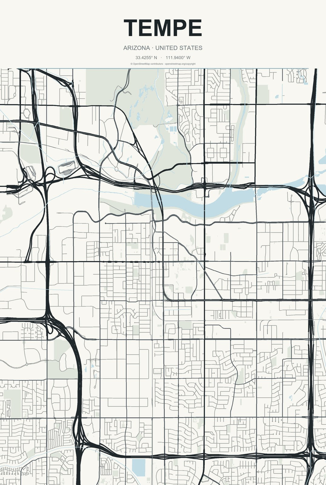Tempe, Arizona City Map Aluminum Sign in Headline Atlas style