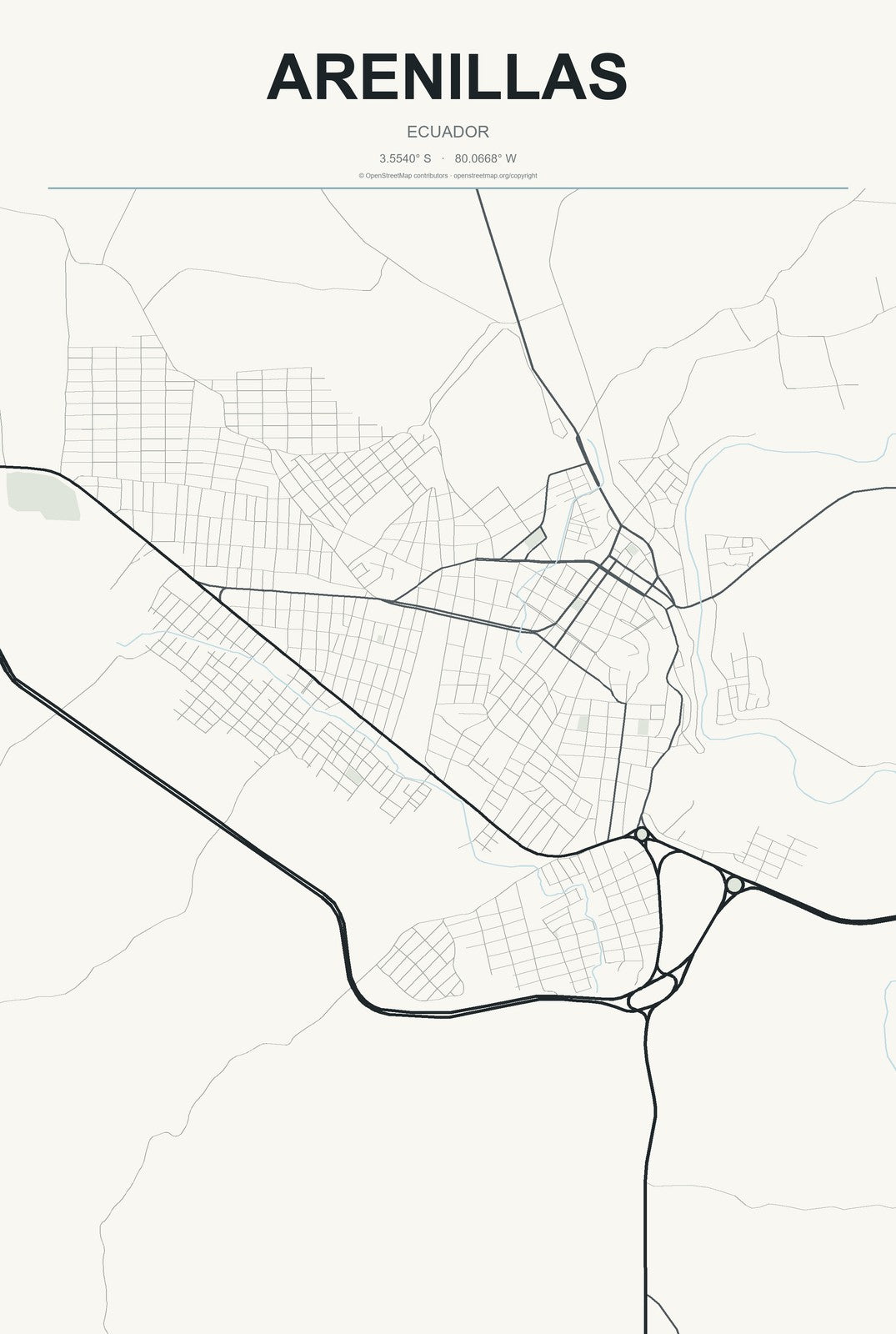 Arenillas, Ecuador City Map Aluminum Sign in Headline Atlas style