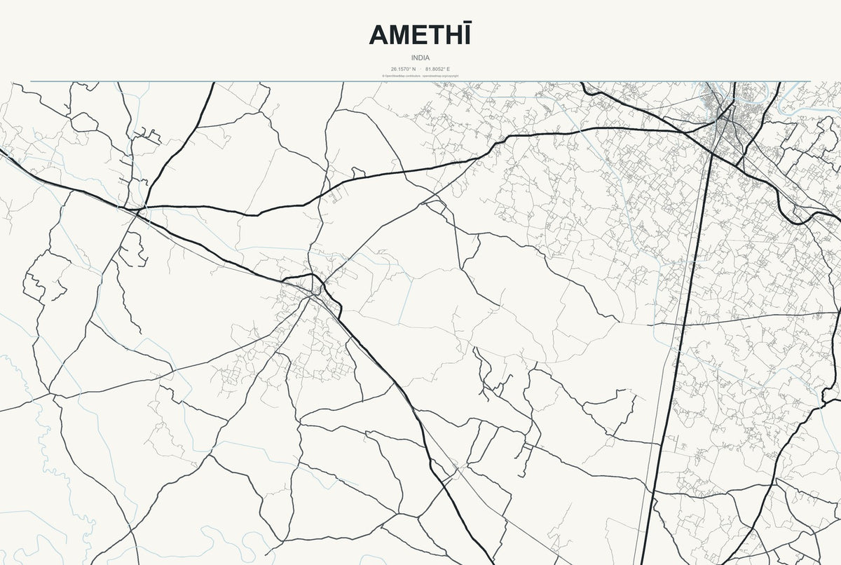 Amethī, India City Map Aluminum Sign in Headline Atlas style
