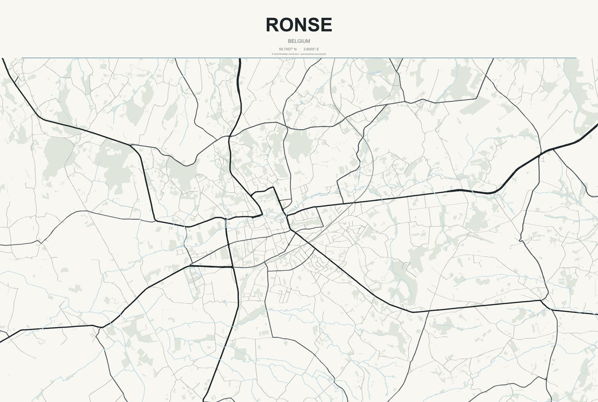 Ronse, Belgium City Map Aluminum Sign in Headline Atlas style